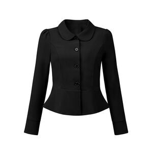 Peplum Blazer Peter Pan Collar Ruffle Hem Office Work Blazers Black